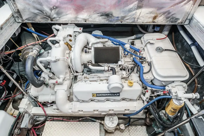 Slide: The Image of Engine compartment of a 1989 Pearson 34 Convertible with a Caterpillar engine. - 21
