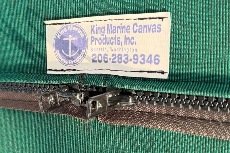 Slide: The Image of Green canvas with King Marine Canvas Products label and zipper, Gulfstar 49 Motor Yacht, 1984. - 37