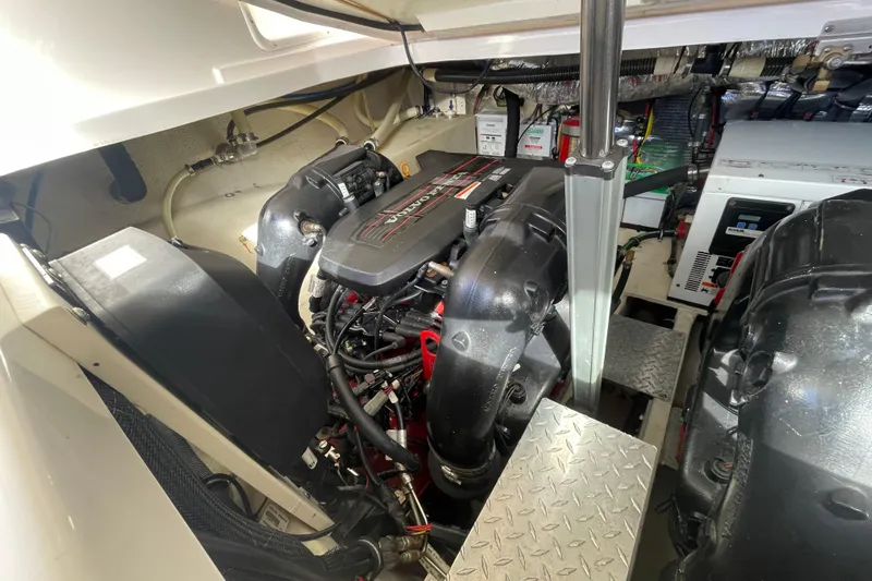 Slide: The Image of Engine compartment of a 2012 Regal 35 Sport Coupe with dual Volvo Penta engines. - 48