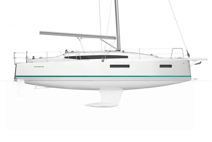 Slide: The Image of Manufacturer Provided Image: 2026 Jeanneau Sun Odyssey 380 sailboat, side view, sleek design, white hull, modern features. - 14