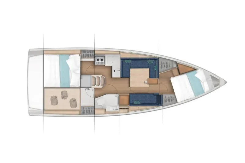 Slide: The Image of Manufacturer Provided Image: 2026 Jeanneau Sun Odyssey 380 interior layout with cabins, kitchen, and seating area. - 17