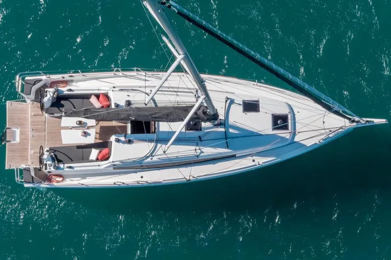 Slide: The Image of Manufacturer Provided Image: Aerial view of 2026 Jeanneau Sun Odyssey 380 sailboat on turquoise water. - 5