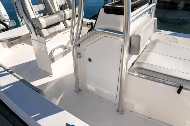 Slide: The Image of 2026 Bay Rider 269 Bay boat interior with sleek seating and modern design. - 26
