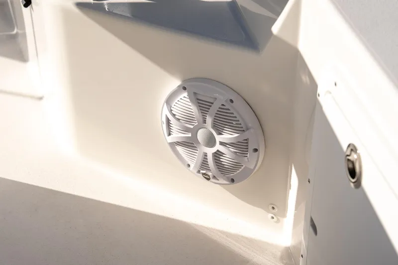 Slide: The Image of 2026 Bay Rider 269 Bay boat speaker detail in sunlight. - 45