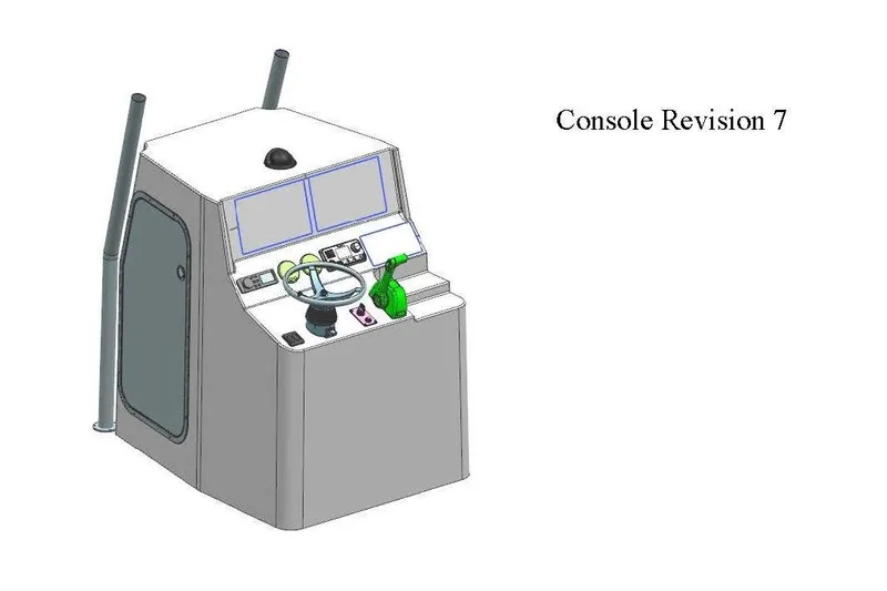 Slide: The Image of Bay Rider 25 Offshore 2026 console design, Revision 7, featuring dual screens and steering wheel. - 13