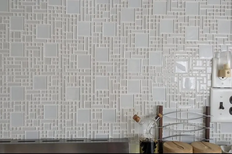 Slide: The Image of Intricate geometric tile backsplash in 1986 Stardust Cruisers houseboat kitchen. - 12