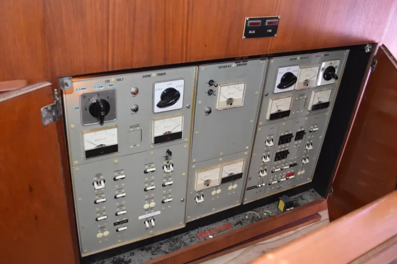 Slide: The Image of Electrical control panel on a 1985 Bertram 58 Flybridge Motor Yacht. - 29