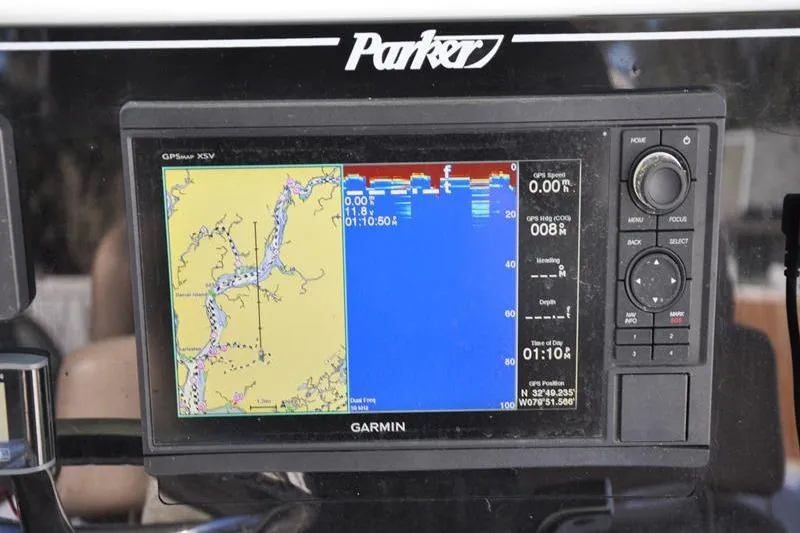 Slide: The Image of Garmin GPS display on 2018 Parker 2300 Center Console boat dashboard. - 20