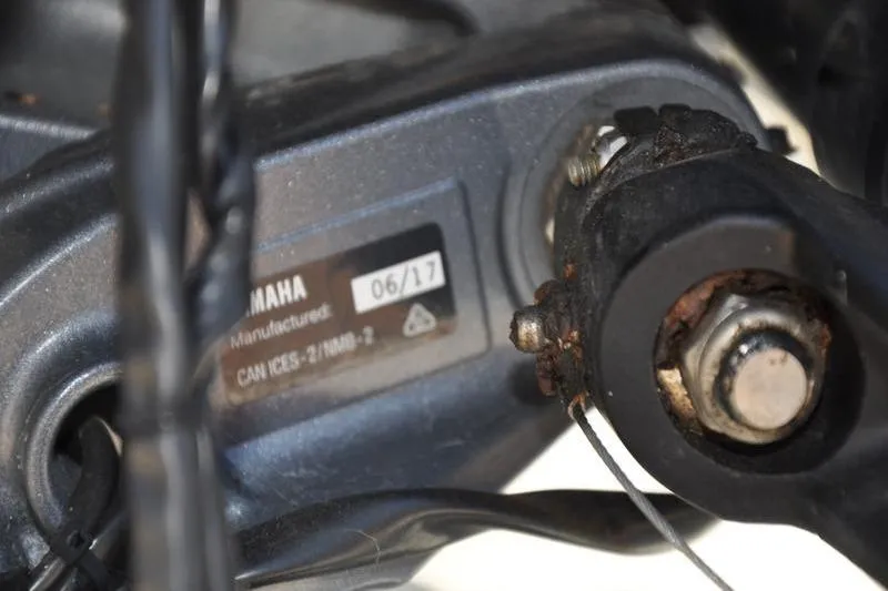 Slide: The Image of Close-up of a Yamaha engine component on a 2018 Parker 2300 Center Console boat. - 43