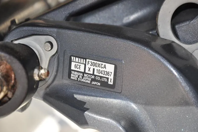 Slide: The Image of Yamaha F300XCA engine label on 2018 Parker 2300 Center Console boat. - 44