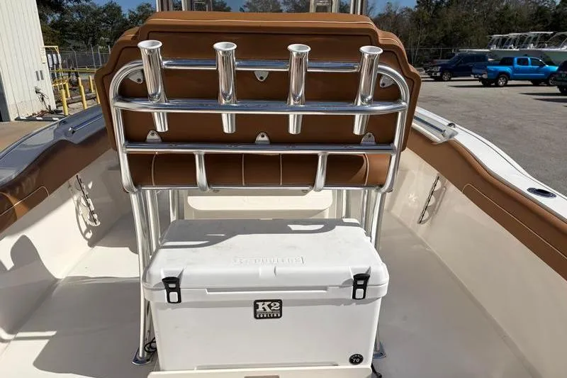 Slide: The Image of 2025 Key West 239 FS boat interior with rod holders and K2 cooler. - 37