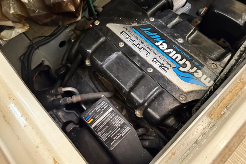 Slide: The Image of Engine compartment of a 1996 Sea Ray 420 Aft Cabin with MerCruiser engine. - 41