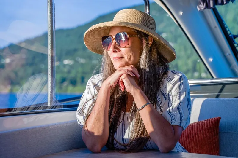 Slide: The Image of Woman in hat and sunglasses relaxing on Trophy T29EX Explorer boat, 2026. - 35