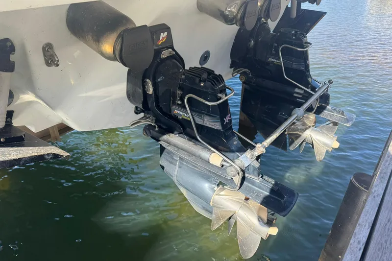 Slide: The Image of 2008 Formula 400 Super Sport boat with dual Mercury outboard motors in water. - 43