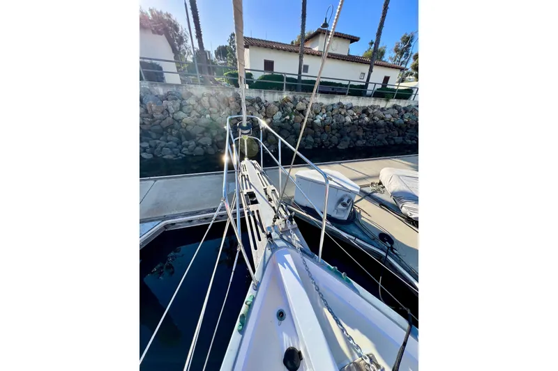 Slide: The Image of Sailboat docked at marina, Cape George 36, 1975 model, sunny day. - 25
