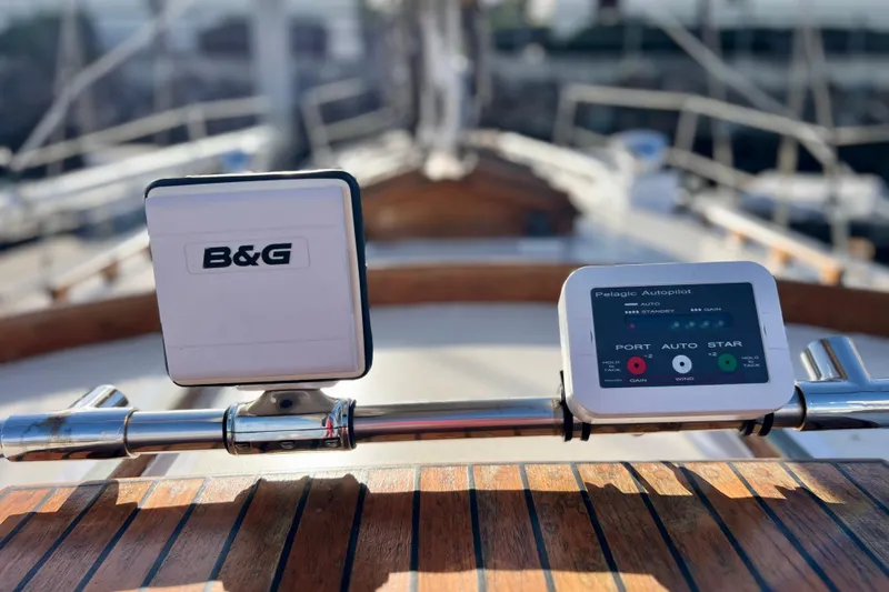 Slide: The Image of Cockpit of 1975 Cape George 36 sailboat with B&G and Pelagic Autopilot systems. - 39