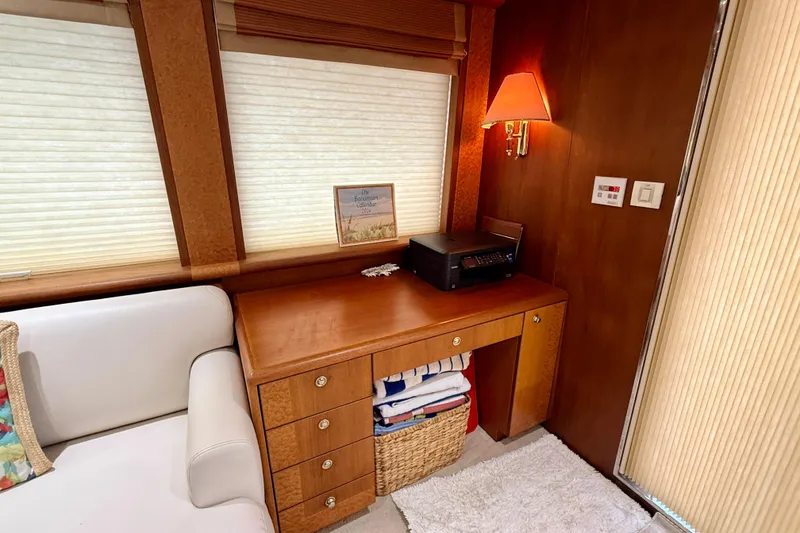 Slide: The Image of Interior of 2002 Cheoy Lee 72 Yacht with desk, lamp, and printer. - 11