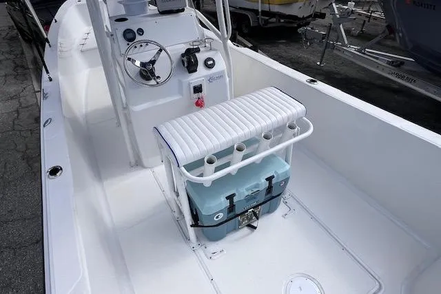Slide: The Image of 2008 Angler PANGA 22 boat interior with steering console and seating. - 10