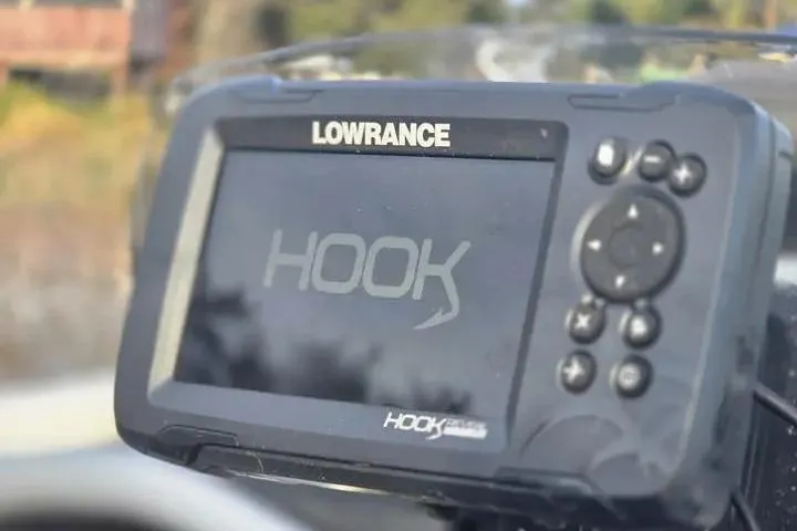 Slide: The Image of Lowrance Hook fish finder on 2025 Tracker Pro Team 175 Crappie Edition boat. - 19