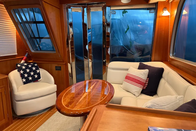 Slide: The Image of Luxurious interior of 2021 Sabre 42 Fly Bridge yacht with elegant seating and decor. - 67