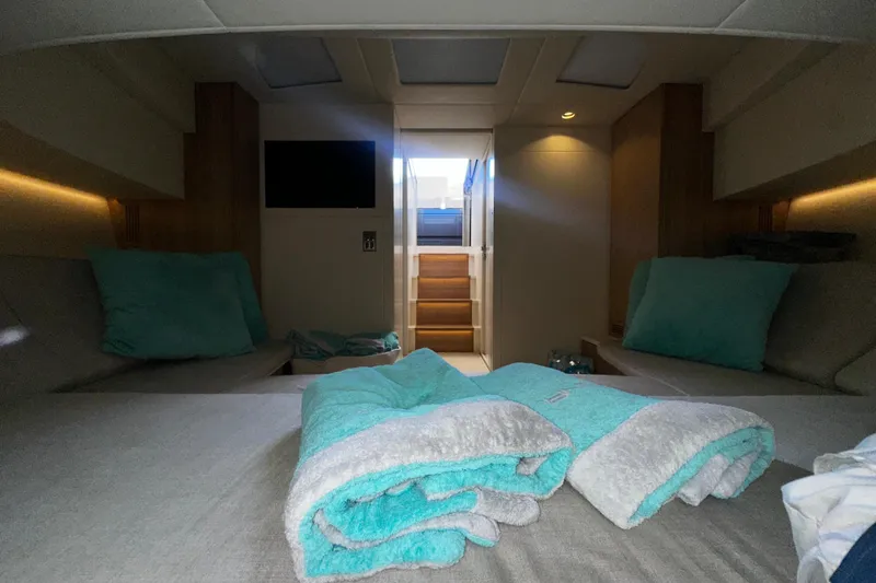 Slide: The Image of Luxurious CNM 54 yacht interior, 2019 model, featuring cozy seating and elegant decor. - 36