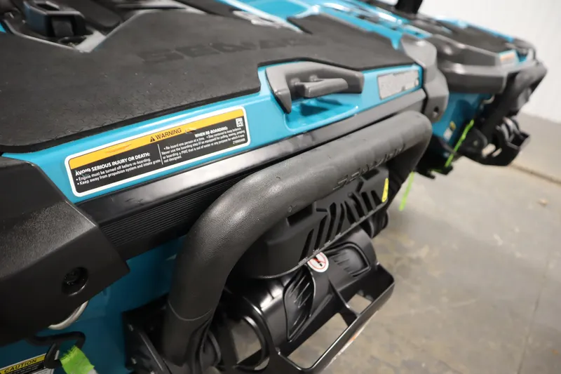 Slide: The Image of 2019 Sea-Doo Wake Pro 230 jet ski, close-up of rear section and warning label. - 20