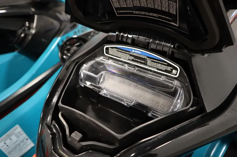 Slide: The Image of 2019 Sea-Doo Wake Pro 230 storage compartment with clear cover, open view. - 27