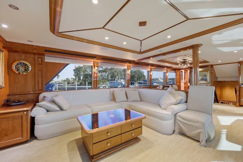 Slide: The Image of Luxurious interior of 2008 Cheoy Lee 95 Motor Yacht with elegant wood finishes and plush seating. - 33