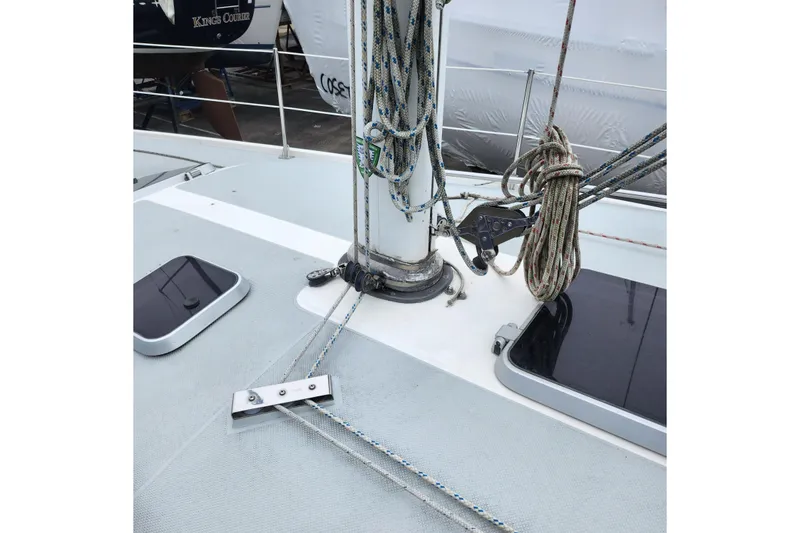Slide: The Image of 1992 Catalina 36 sailboat deck with rigging and hatches. - 3
