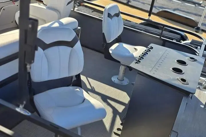Slide: The Image of 2021 Misty Harbor Del Mar 18F boat interior with seating and fishing station. - 5