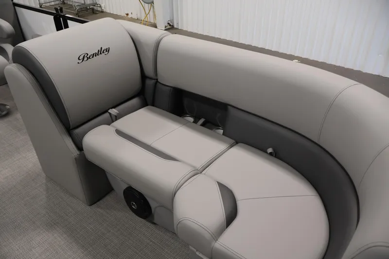 Slide: The Image of Luxurious seating in the 2026 Bentley Pontoons Legacy 200 Navigator pontoon boat. - 11