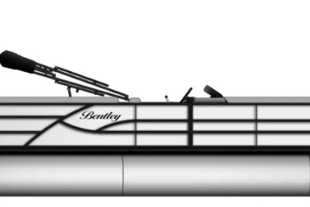 Slide: The Image of 2026 Bentley Pontoons Legacy 200 Navigator, sleek design, side view, modern pontoon boat. - 34
