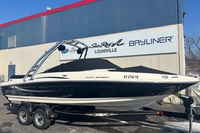 Slide: The Image of 2008 Sea Ray 205 Sport boat on trailer at dealership, Louisville. - 5