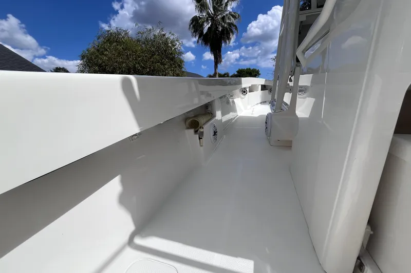 Slide: The Image of 2021 SeaVee 340B Open boat deck under clear blue sky. - 19