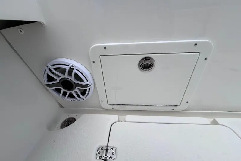 Slide: The Image of 2021 SeaVee 340B Open boat interior with speaker and storage compartment. - 35