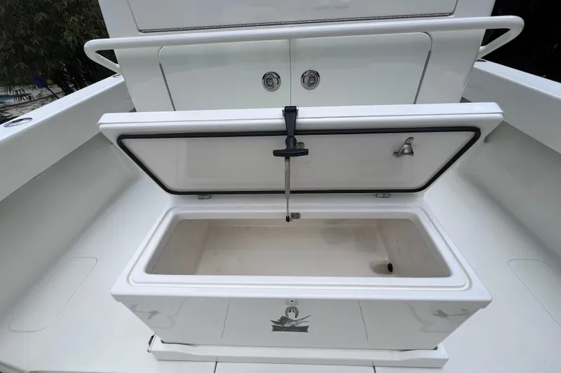 Slide: The Image of 2021 SeaVee 340B Open boat with open storage compartment on deck. - 40