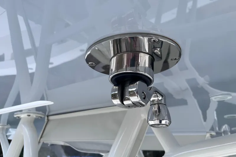 Slide: The Image of Close-up of a 2021 SeaVee 340B Open boat's stainless steel fitting. - 42
