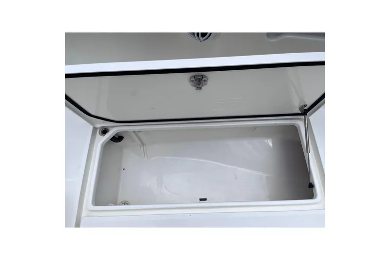 Slide: The Image of Open storage compartment on 2021 SeaVee 340B Open boat. - 43