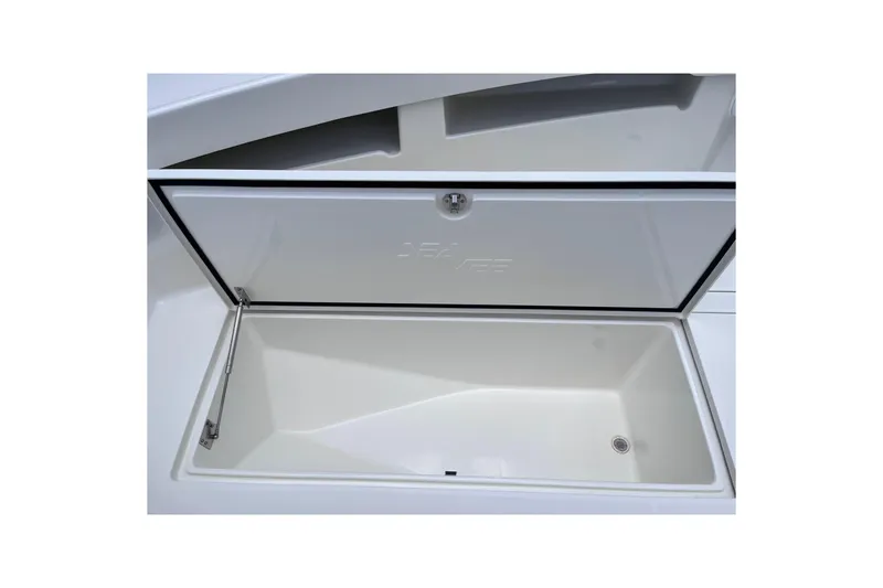 Slide: The Image of Open storage compartment on 2021 SeaVee 340B Open boat. - 44