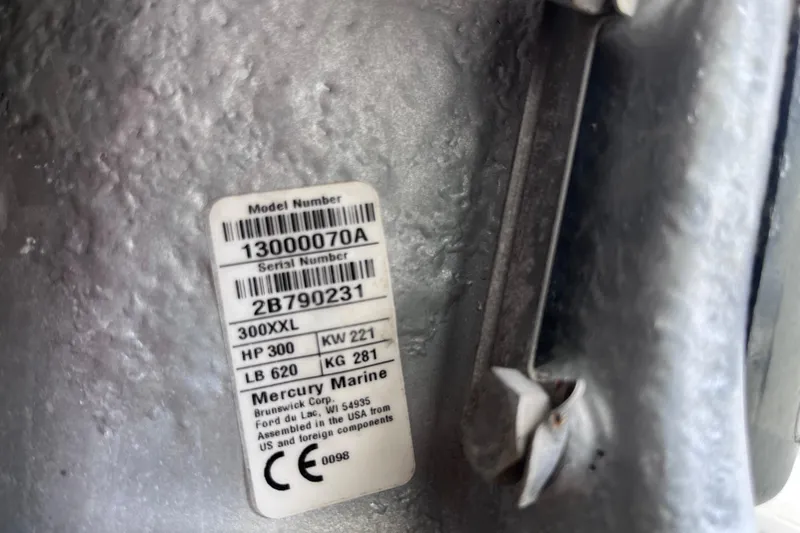 Slide: The Image of Label on Mercury Marine engine, model 300XXL, for 2021 SeaVee 340B Open boat. - 71