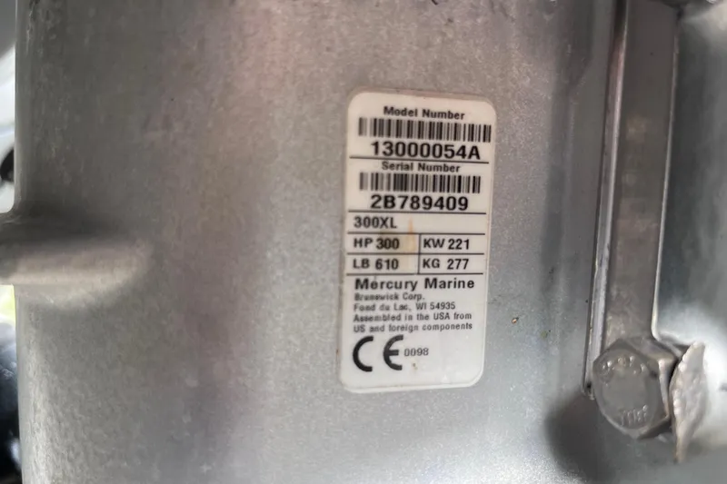 Slide: The Image of Label on Mercury Marine engine, model 300XL, 300 HP, for 2021 SeaVee 340B Open. - 72