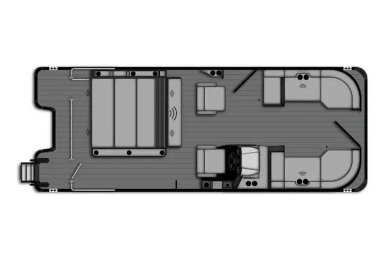 Slide: The Image of 2026 Bentley Pontoons 223 ELITE SWINGBACK DUAL CAPTAIN floor plan, top view layout. - 6