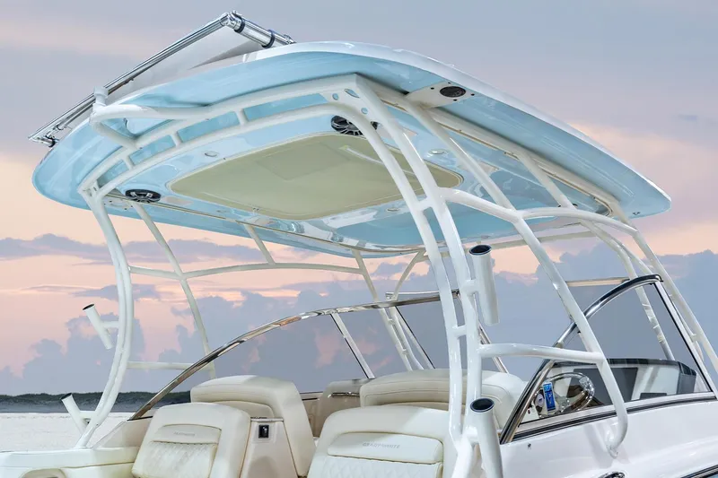 Slide: The Image of 2026 Grady-White Freedom 285 boat on trailer, displayed outdoors. - 4