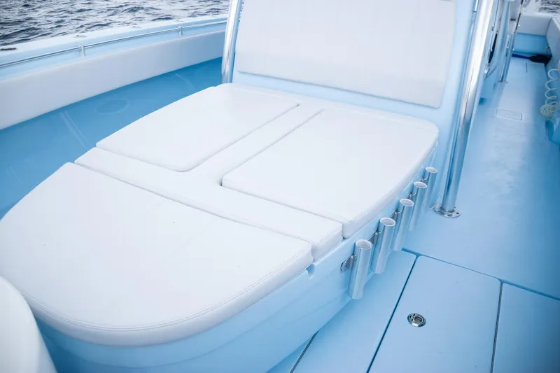 Slide: The Image of Interior of 2026 Contender 44 ST with white cushions. - 21