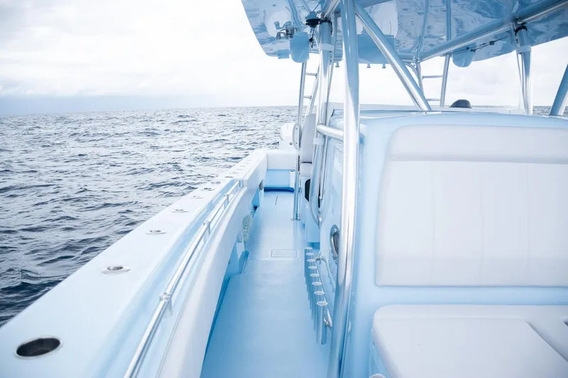 Slide: The Image of Contender 44 ST 2026 boat on open sea, interior view. - 23