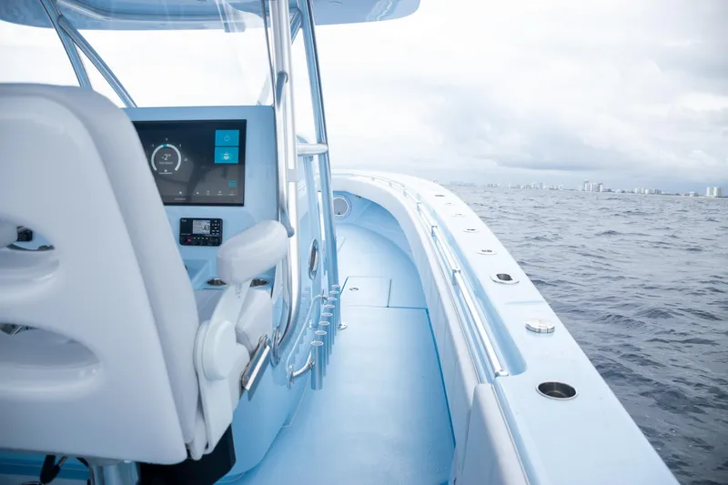 Slide: The Image of Interior view of Contender 44 ST boat, 2026 model, on open sea. - 42