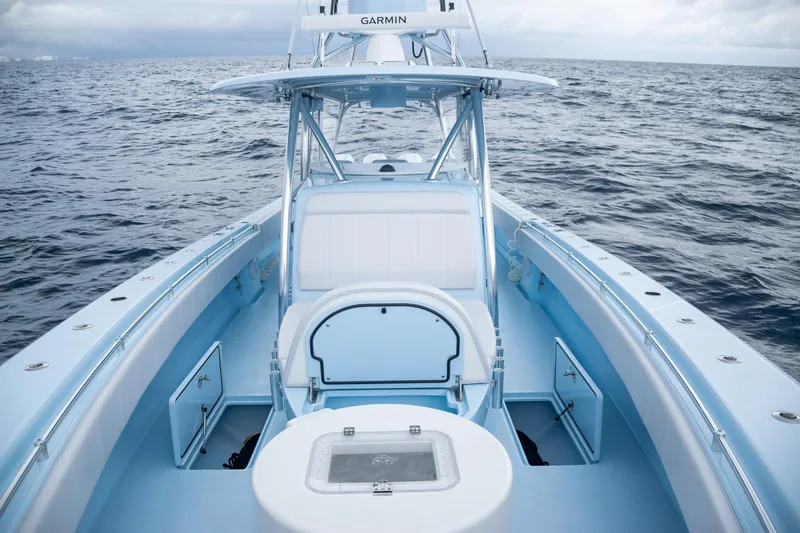 Slide: The Image of 2026 Contender 44 ST boat on open sea, interior view. - 51