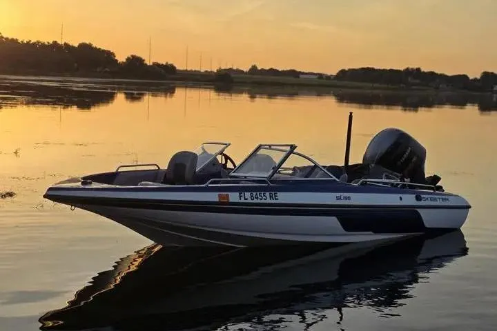 Slide: The Image of 2017 Skeeter SL 190 boat on calm water at sunset. - 23