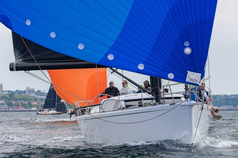 Slide: The Image of Sailing yacht Reichel/Pugh 2007 with blue spinnaker on open water. - 3