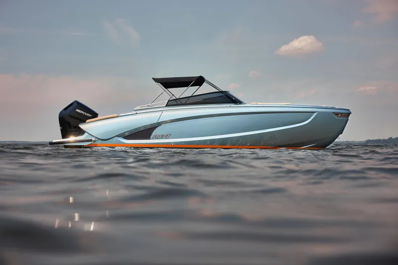 The Image of 2026 Flynt Yachts Speedera 26 OB on water, sleek design, outboard motor. - 0